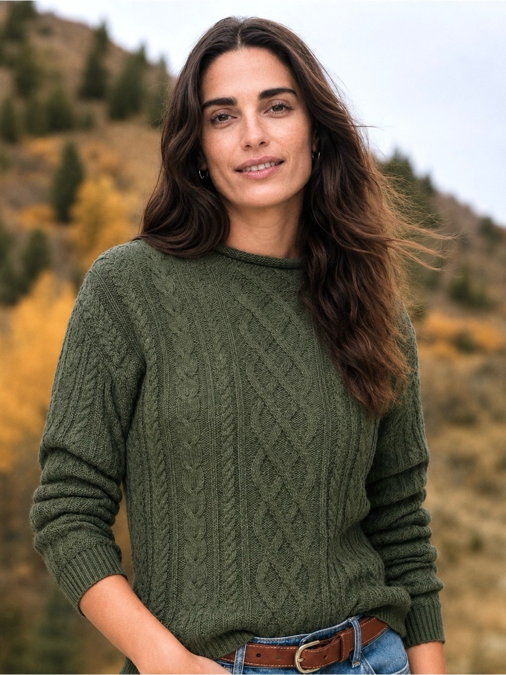 J.Crew Factory Cable Knit Roll Neck Sage Green Sweater Cotton‎ Blend Size XXS